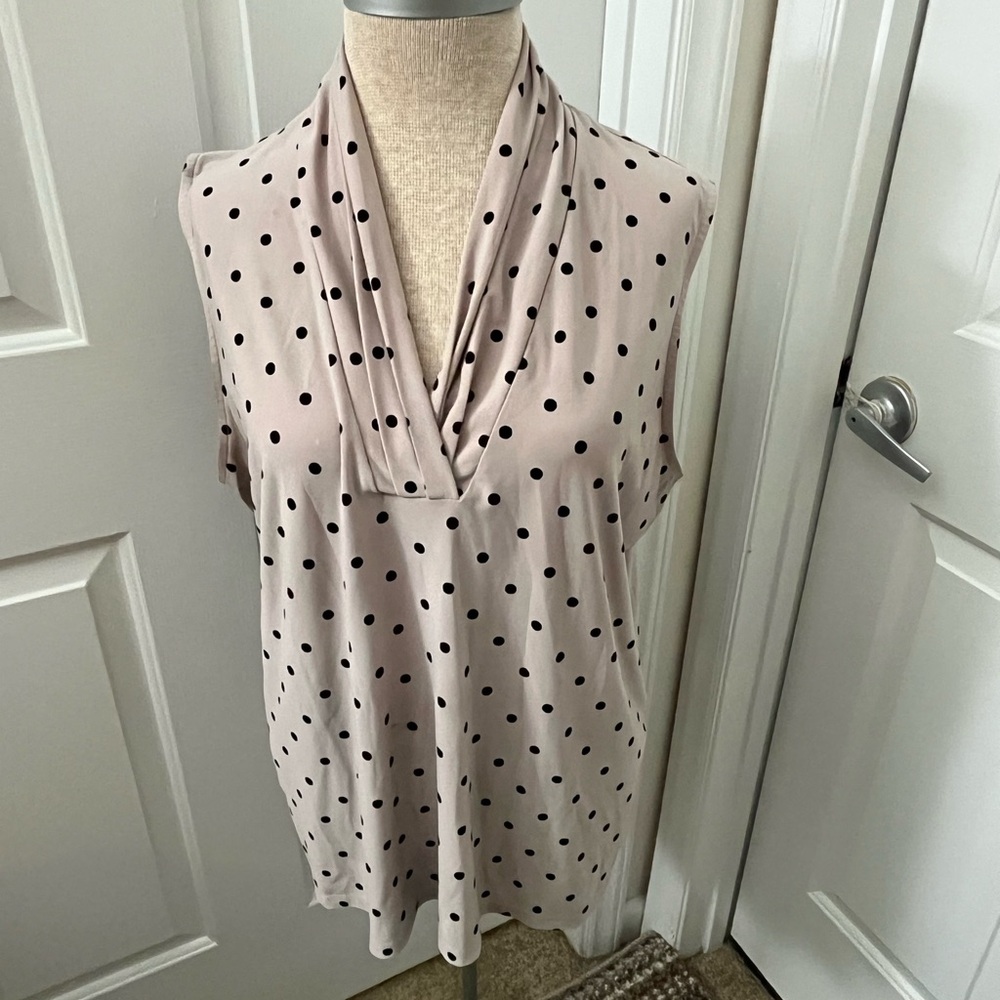 Anne Klein Pink and Black Polka Dot Sleeveless Blouse